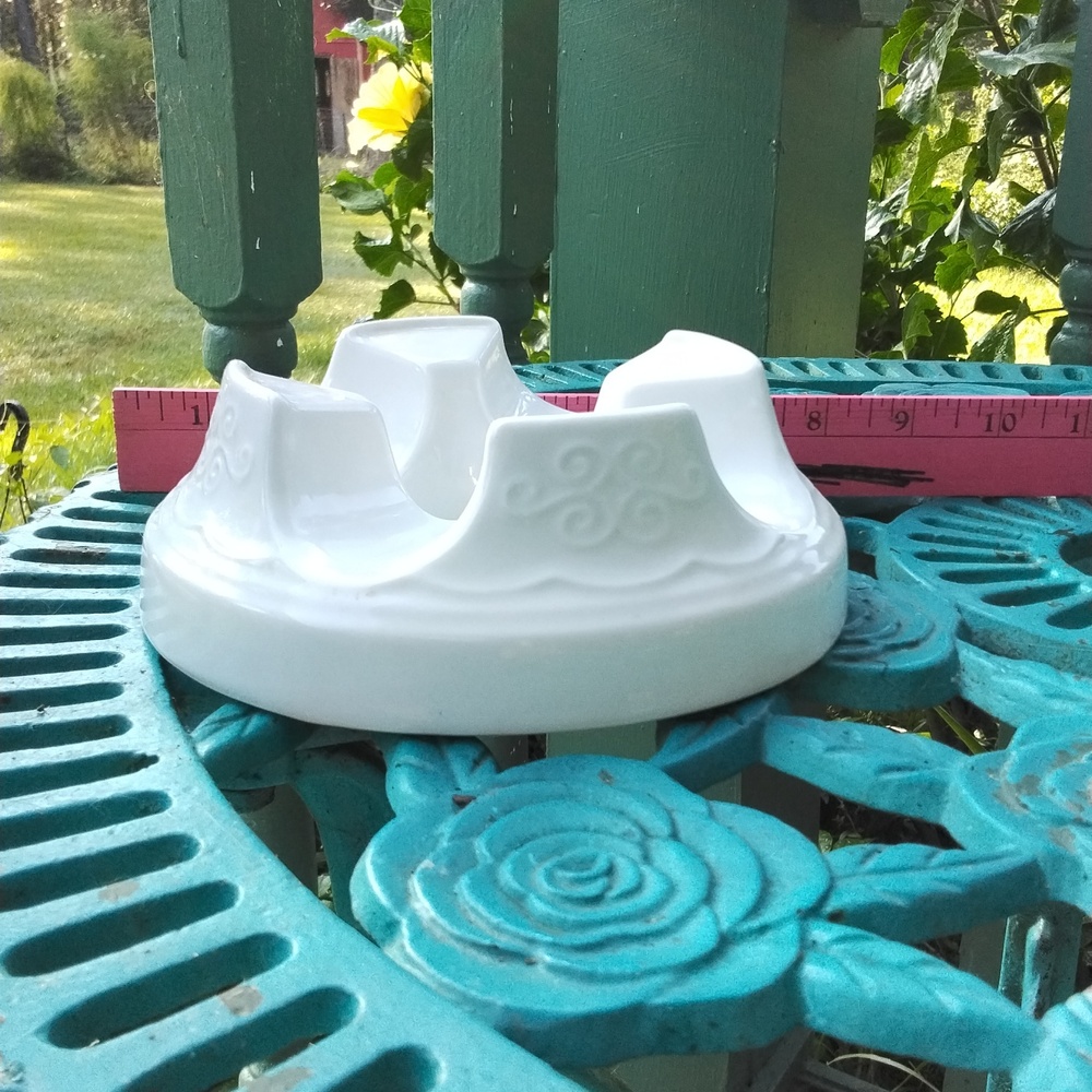 Large white teapot warmer with pretty scroll pattern by A Special Place